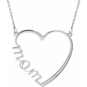 The Mom Necklace - 14K White Gold "Mom" Heart 17" Necklace