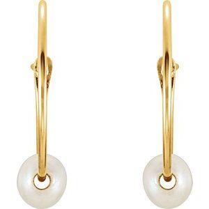 The Karen Earrings – 14K Yellow Gold Cultured White Freshwater Pearl Youth Huggie Earrings
