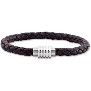 The Leslie Bracelet -Stainless Steel & 6 mm Dark Brown Braided Leather 8 1/2" Bracelet