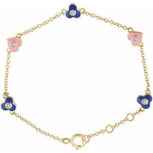 The Angelica Bracelet – 14K Yellow Gold .04 CTW Natural Diamond Flowers & Hearts 5-7" Bracelet