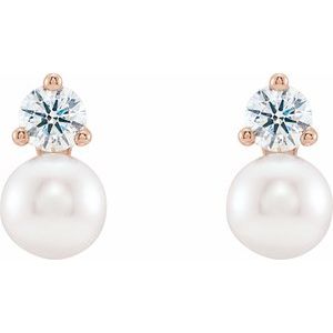 The Kendra Earrings - 14K Rose Gold Cultured White Freshwater Pearl & 1/2 CTW Natural Diamond Earrings