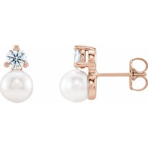 The Kendra Earrings - 14K Rose Gold Cultured White Freshwater Pearl & 1/2 CTW Natural Diamond Earrings