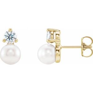 The Kendra Earrings - 14K Yellow Gold Cultured White Freshwater Pearl & 1/2 CTW Natural Diamond Earrings