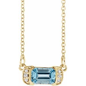 The Marcy Necklace - 14K Yellow Gold Natural Aquamarine & .02 CTW Natural Diamond Bar 16" Necklace