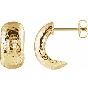 The Suzanne Earrings – 14K Yellow Gold Hammered Hollow J-Hoop Earrings