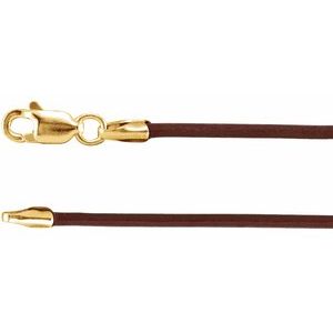 The Chris Necklace – 14K Yellow Gold 1.5 mm Brown Leather 18" Cord