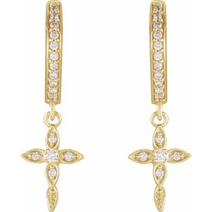 The Melinda Earrings – 14K Yellow Gold 1/8 CTW Natural Diamond Cross Hoop Earrings