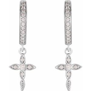 The Melinda Earrings – 14K White Gold 1/8 CTW Natural Diamond Cross Hoop Earrings