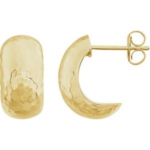 The Suzanne Earrings – 14K Yellow Gold Hammered Hollow J-Hoop Earrings