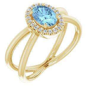 The Olive Ring – 14K Yellow Gold Natural Aquamarine & 1/10 CTW Natural Diamond Ring
