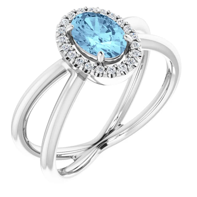 The Olive Ring – 14K White Gold Natural Aquamarine & 1/10 CTW Natural Diamond Ring
