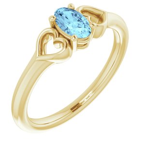 The Lisa Ring – 14K Yellow Gold Natural Aquamarine Youth Heart Ring