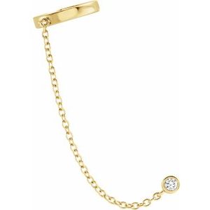 The Judy Earrings – 14K Yellow Gold 1/10 CT Natural Diamond Single Ear Cuff with Chain