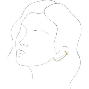The Judy Earrings – 14K Yellow Gold 1/10 CT Natural Diamond Single Ear Cuff with Chain