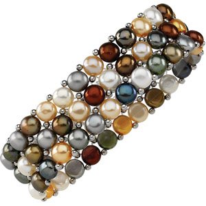 The Bethanne Bracelet – Sterling Silver Cultured Multi-Color Freshwater Pearl Stretch 7" Bracelet