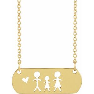 The Kristal Necklace - 14K Yellow Gold Father, Daughter, & Mother Stick Figure Family 18" Necklace