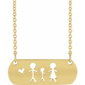 The Kristal Necklace - 14K Yellow Gold Father, Son, & Mother Stick Figure Family 18" Necklace