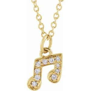 The Gracia Necklace - 14K Yellow Gold .05 CTW Natural Diamond Petite Music Note 16-18" Necklace