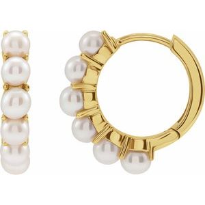 The Anna Earrings – 14K Yellow Gold Cultured White Freshwater Pearl 15.5 mm Huggie Hoop Earrings