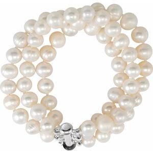 The Marylou Bracelet – Sterling Silver Cultured White Freshwater Pearl Triple Strand 7 1/4" Bracelet