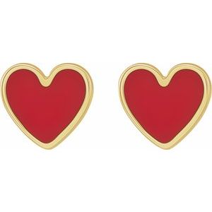 The Nancy Earrings – 14K Yellow Gold Red Enameled Heart Earrings