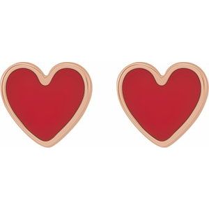 The Nancy Earrings – 14K Rose Gold Red Enameled Heart Earrings