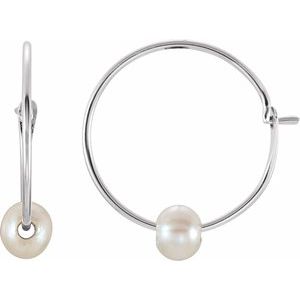 The Karen Earrings – 14K White Gold Cultured White Freshwater Pearl Youth Huggie Earrings