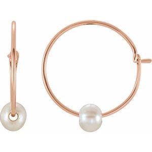 The Karen Earrings – 14K Rose Gold Cultured White Freshwater Pearl Youth Huggie Earrings