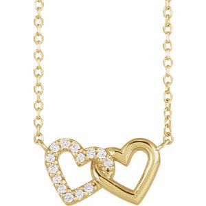 The Morgan Necklace -14K Yellow Gold .05 CTW Natural Diamond Petite Double Interlocking Heart 16-18" Necklace