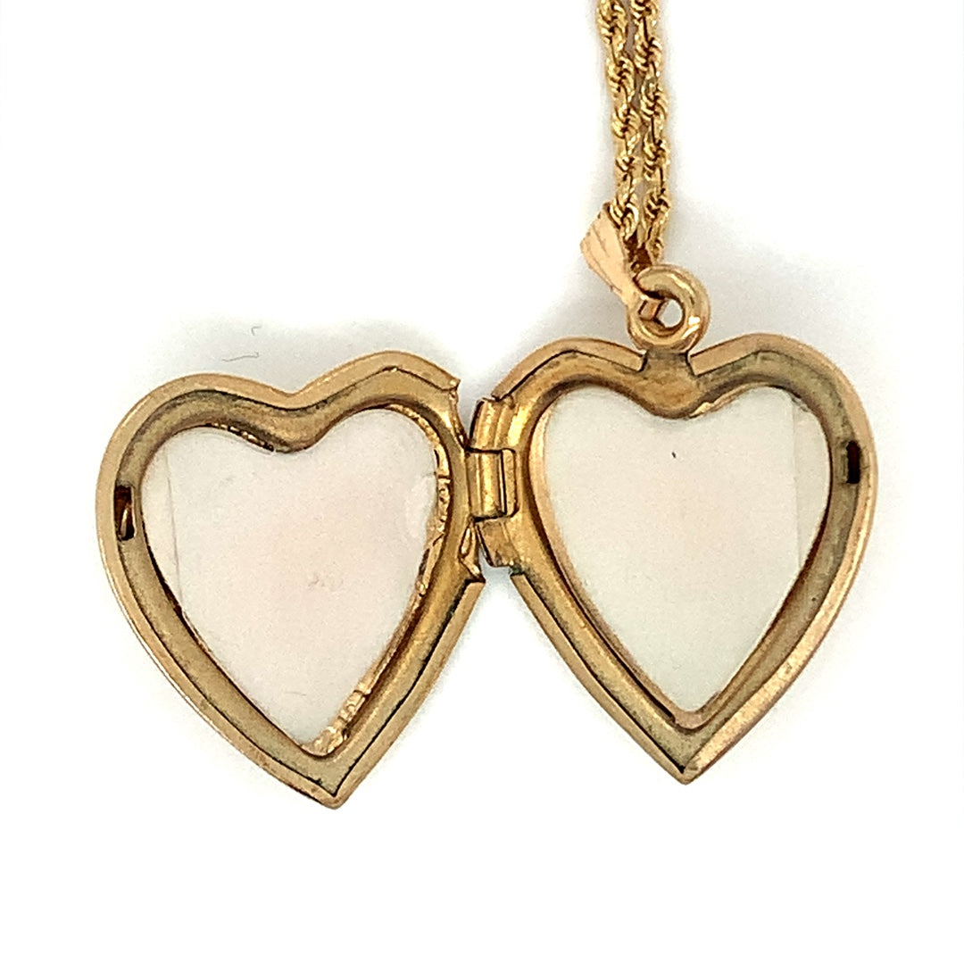 "Mom" Heart Locket Estate Necklace in 14-Karat Yellow Gold