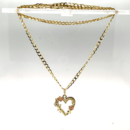 Heart with Flowers Estate Necklace in 14-Karat Yellow, White, and Pink Gold