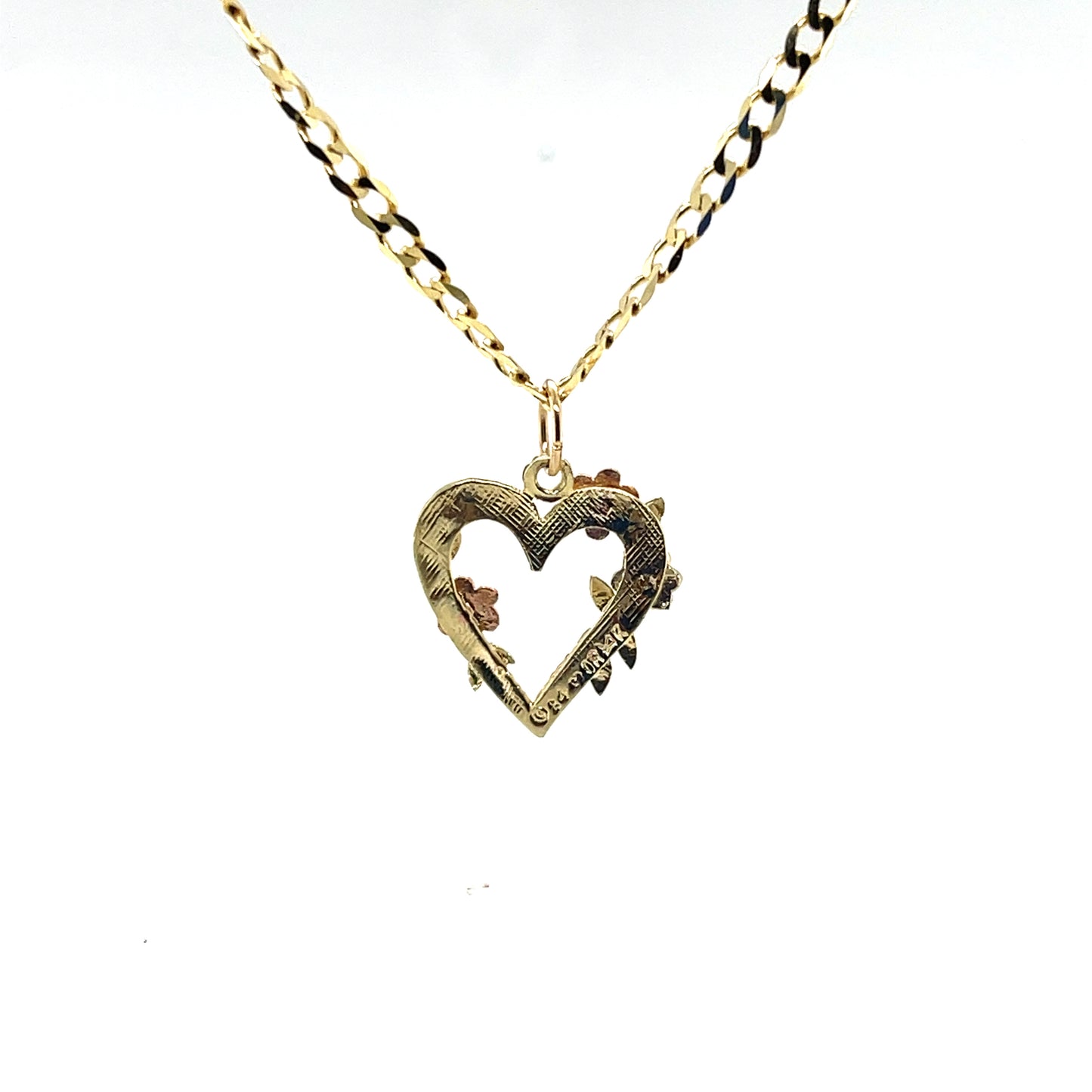 Heart with Flowers Estate Necklace in 14-Karat Yellow, White, and Pink Gold