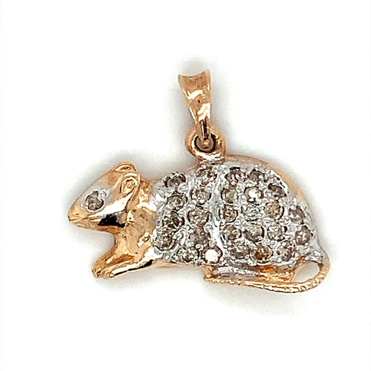 estate yellow gold  diamond mouse pendant