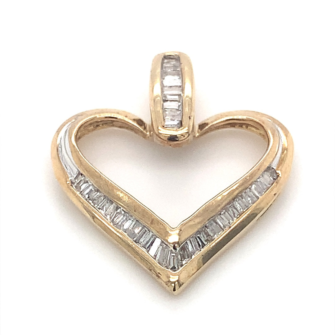estate yellow gold diamond heart pendant
