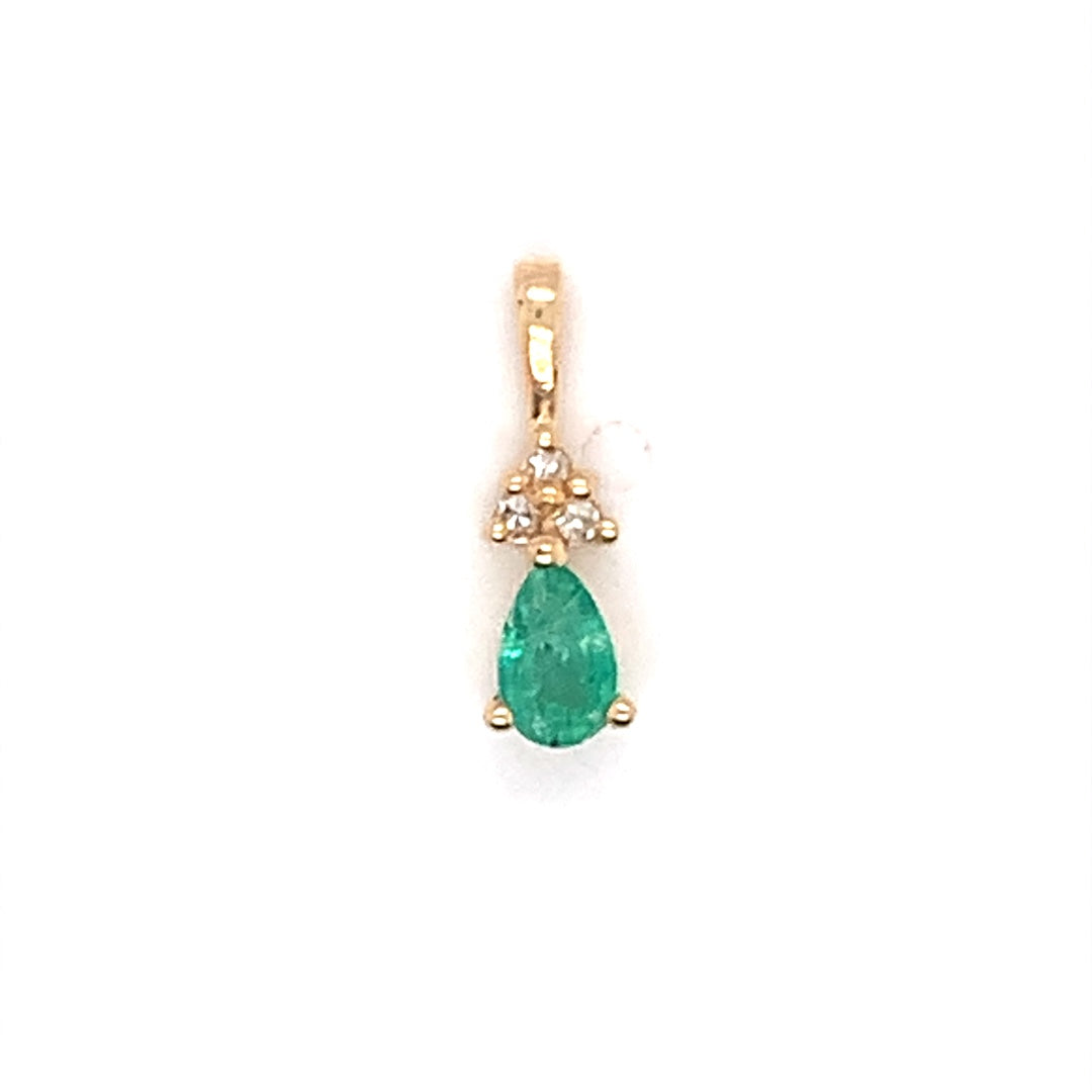 estate yellow gold emerald diamond pear pendant