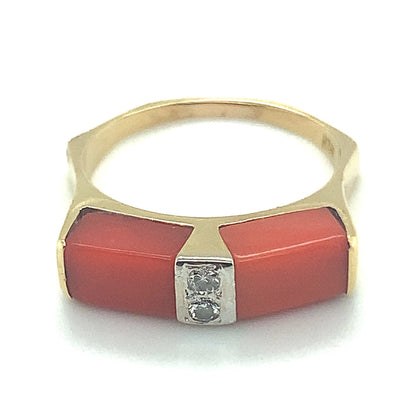 18-karat Yellow Gold Coral Diamond Ring