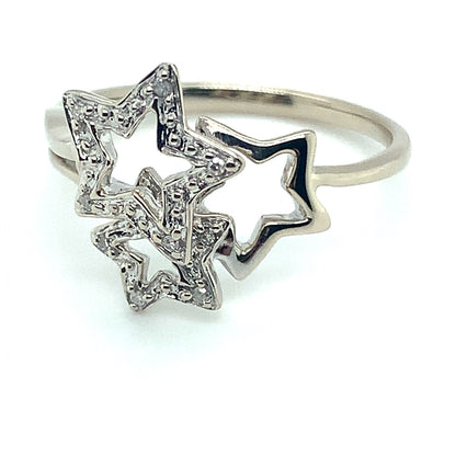 Three-Star Diamond Estate Ring in 10-Karat White Gold