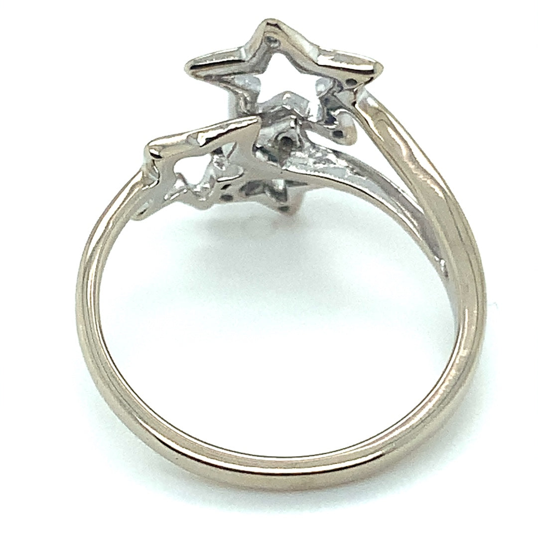 Three-Star Diamond Estate Ring in 10-Karat White Gold