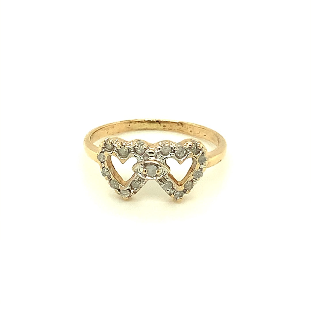 estate yellow gold double heart ring