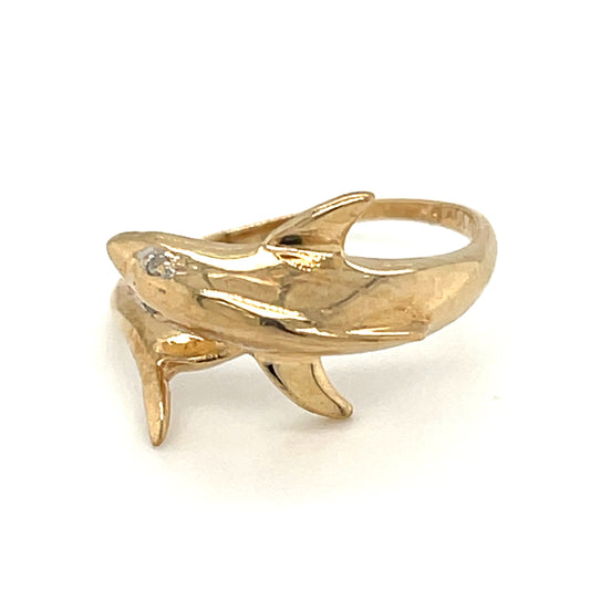estate yellow gold dolphin ring