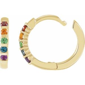The Carol Earrings – 14K Yellow Gold Natural Multi-Gemstone Rainbow Huggie Hoop Earrings