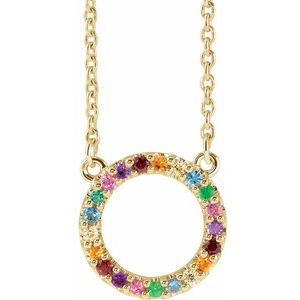 The Patricia Necklace – 14K Yellow Gold Natural Multi-Gemstone Rainbow Circle 16" Necklace