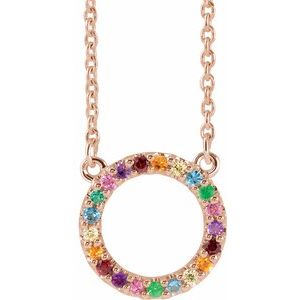 The Patricia Necklace – 14K Rose Gold Natural Multi-Gemstone Rainbow Circle 16" Necklace