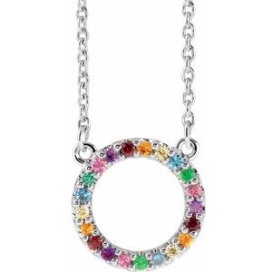 The Patricia Necklace – 14K White Gold Natural Multi-Gemstone Rainbow Circle 16" Necklace
