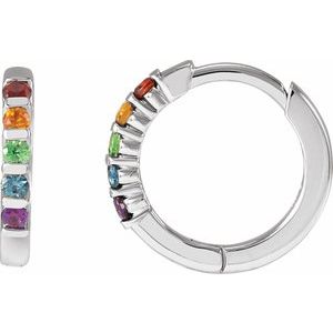 The Carol Earrings – Platinum Natural Multi-Gemstone Rainbow Huggie Hoop Earrings