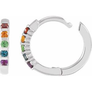 The Carol Earrings – Platinum Natural Multi-Gemstone Rainbow Huggie Hoop Earrings