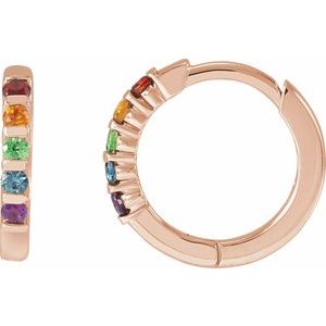 The Carol Earrings – 14K Rose Gold Natural Multi-Gemstone Rainbow Huggie Hoop Earrings