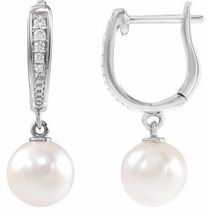 The Kimberly Earrings – 14K White Gold Cultured White Akoya Pearl & .03 Natural Diamond Earrings