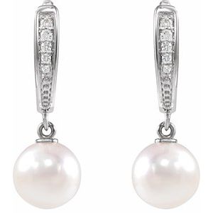 The Kimberly Earrings – 14K White Gold Cultured White Akoya Pearl & .03 Natural Diamond Earrings