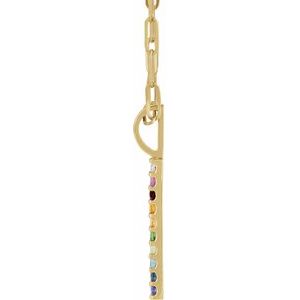 The Keilah Necklace – 14K Yellow Gold Natural Multi-Gemstone Rainbow Bar 18" Necklace
